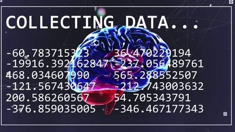 On data feed, 3D brain shifting and pulsing while numbers updating and Stock Footage 334322354