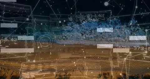 Data feed activating shoreline HUD, animating gridlines, sliding bars, pulsing Stock Footage 321979004
