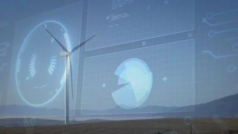 Data feed activating, turbine rotating as HUD gauges brightening and analyzing 库存影片 332746855