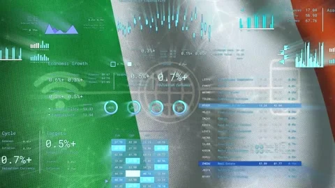 Data feed arriving, causing tricolor fabric rippling while HUD meters pulsing, Stock Footage 335316598