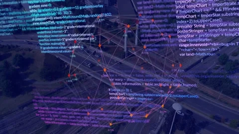 Data feed driving network graph pulsing linking updating percent with blue Stock Footage 332522900