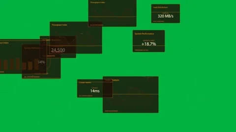 Data feed driving telemetry UI, panels sliding and stacking, revealing metrics Stock Footage 334118906