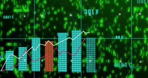Data feed initiating financial tiled bar chart growing, showing uptrend, white Stock Footage 334316219