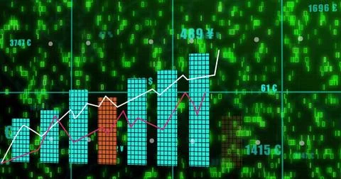 Data feed initiating financial tiled bar chart growing, showing uptrend, white Illustrazione stock