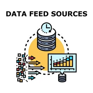 Data feed sources creating information flow Stock Illustration