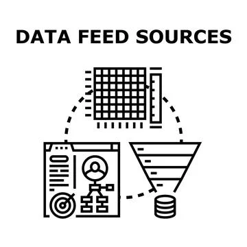 Data feed sources information processing analysis concept Stock Illustration