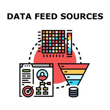 Data feed sources information processing analysis concept 库存插图
