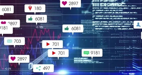 Data feed spawning metric bubbles over analytics grid, clustering and Stock Footage 331125603