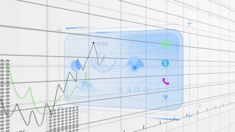 On data feed start translucent UI panel clarifying while line graphs sweeping to Stock Footage 335739628