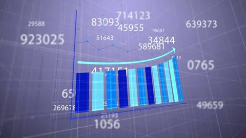 Data feed starting 3D bar chart building wireframe bars rising trend arcing Stock Footage 332469092