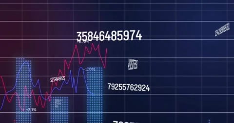 Data feed starting animating numbers aligning lines tracing bars rising blue Stock Footage 329701369