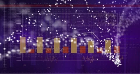 Data feed starting, bar-line chart expanding, updating labels and sweeping arcs Video stock 331062279