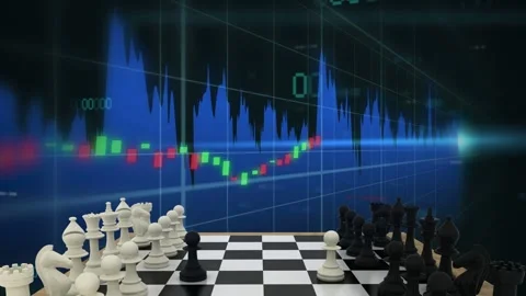 Data feed starting, candles rising and waveform pulsing behind static Stock Footage 335739963