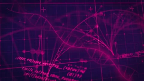Data feed starting, glowing DNA helix sliding across grid, code mapping nodes Stock Footage 331046019