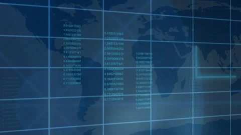 On data feed tech HUD updating map, lighting numbers, drawing wave, expanding Vídeos de archivo 332843765