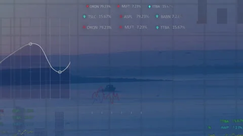Data feed, UI overlays forming grid, bars rising, curve drawing, rings pulsing Stock Footage 331006106