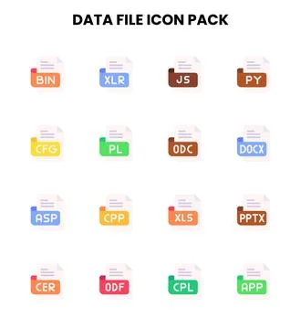 Data File Flat Bundle Icons Pack Stock Illustration