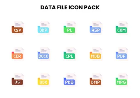 Data File Flat Collection Icons Pack Stock Illustration