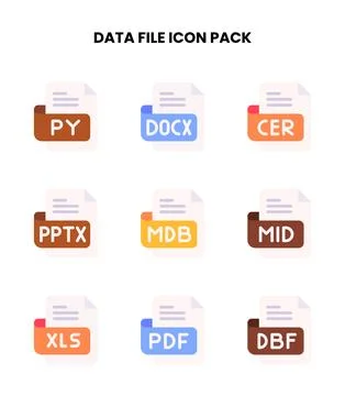 Data File Flat Collection Icons Pack Stock Illustration