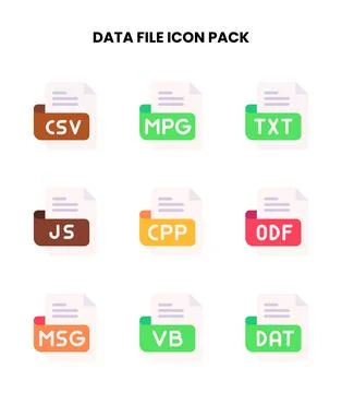 Data File Flat Collection Icons Pack Stock Illustration
