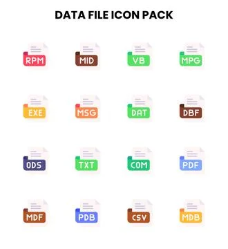 Data File Flat Set Icons Pack Stock Illustration