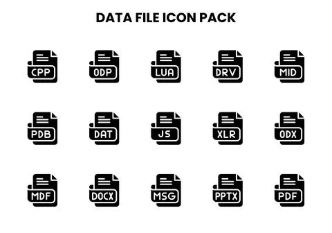 Data File Glyph Design Icons Pack Stock Illustration