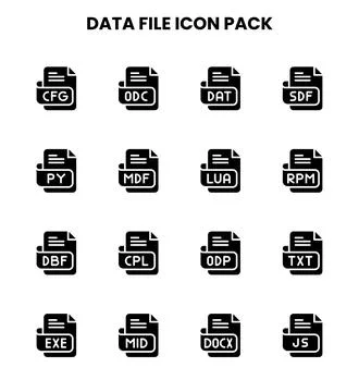 Data File Glyph Set Icons Pack Stockillustratie