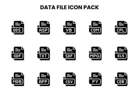 Data File Glyph Set Icons Pack Stock Illustration
