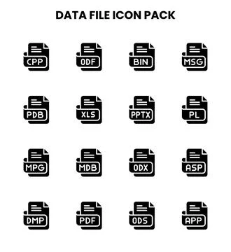 Data File Glyph UI Icons Pack Stock Illustration