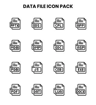 Data File Line Design Icons Pack 스톡 일러스트