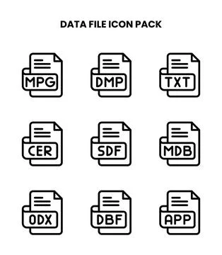 Data File Line Design Icons Pack Stock Illustration