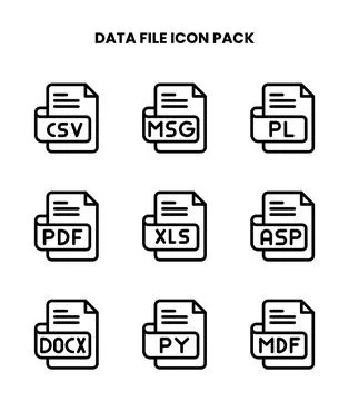 Data File Line Graphics Icons Pack 库存插图