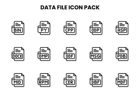 Data File Line Icons Pack 스톡 일러스트