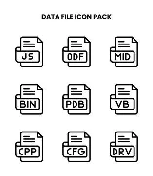 Data File Line Icons Pack Stock Illustration