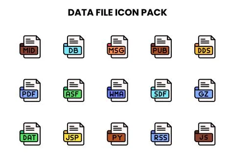 Data File Lineal Color Bundle Icons Pack Stock Illustration