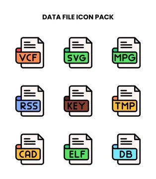 Data File Lineal Color Collection Icons Pack Stock Illustration
