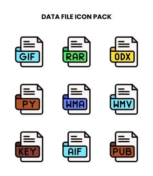 Data File Lineal Color Design Icons Pack Stock Illustration