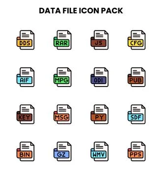 Data File Lineal Color Graphics Icons Pack 库存插图