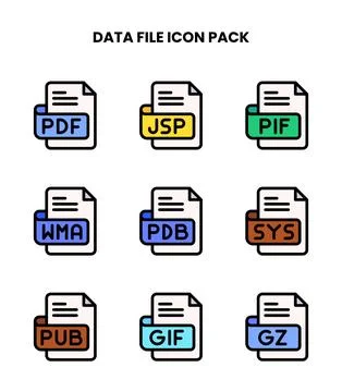 Data File Lineal Color Scalable Icons Pack Stock Illustration