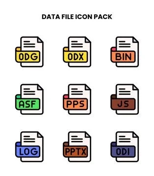 Data File Lineal Color Set Icons Pack Stock Illustration