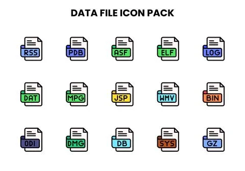 Data File Lineal Color UI Icons Pack Stock Illustration