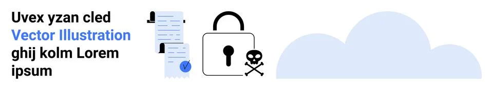 Data file with lock and skull icon, cloud in background. Ideal for cybersecur Stock Illustration