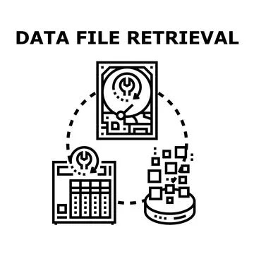 Data file retrieval process from storage system Stock Illustration