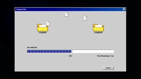 Data file transfer progress bar animation on computer screen Stock Footage 346539727