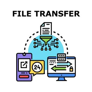 Data file transferring between digital devices network Stock Illustration