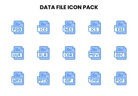 Data File Two Colour Vector Icons Pack Stock Illustration