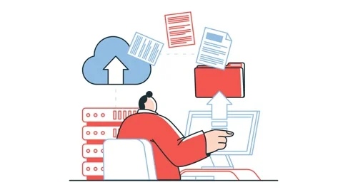 Data files are moved from the computer to the server Stock Footage 300201815