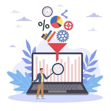 Data filter. Content analysis management for digital file collection system, man Stock Illustration