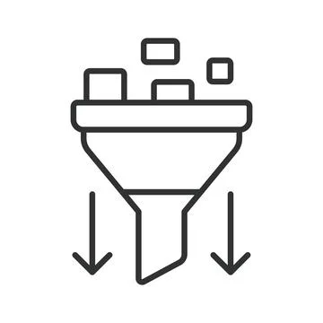 Data filter funnel process icon in line design. Funnel, filter, data, process 库存插图
