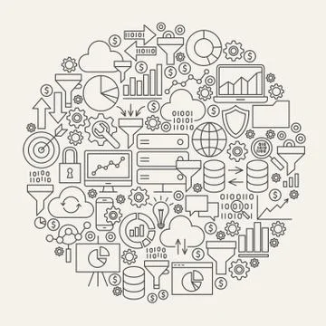 Data Filter Line Icons Circle Stock Illustration